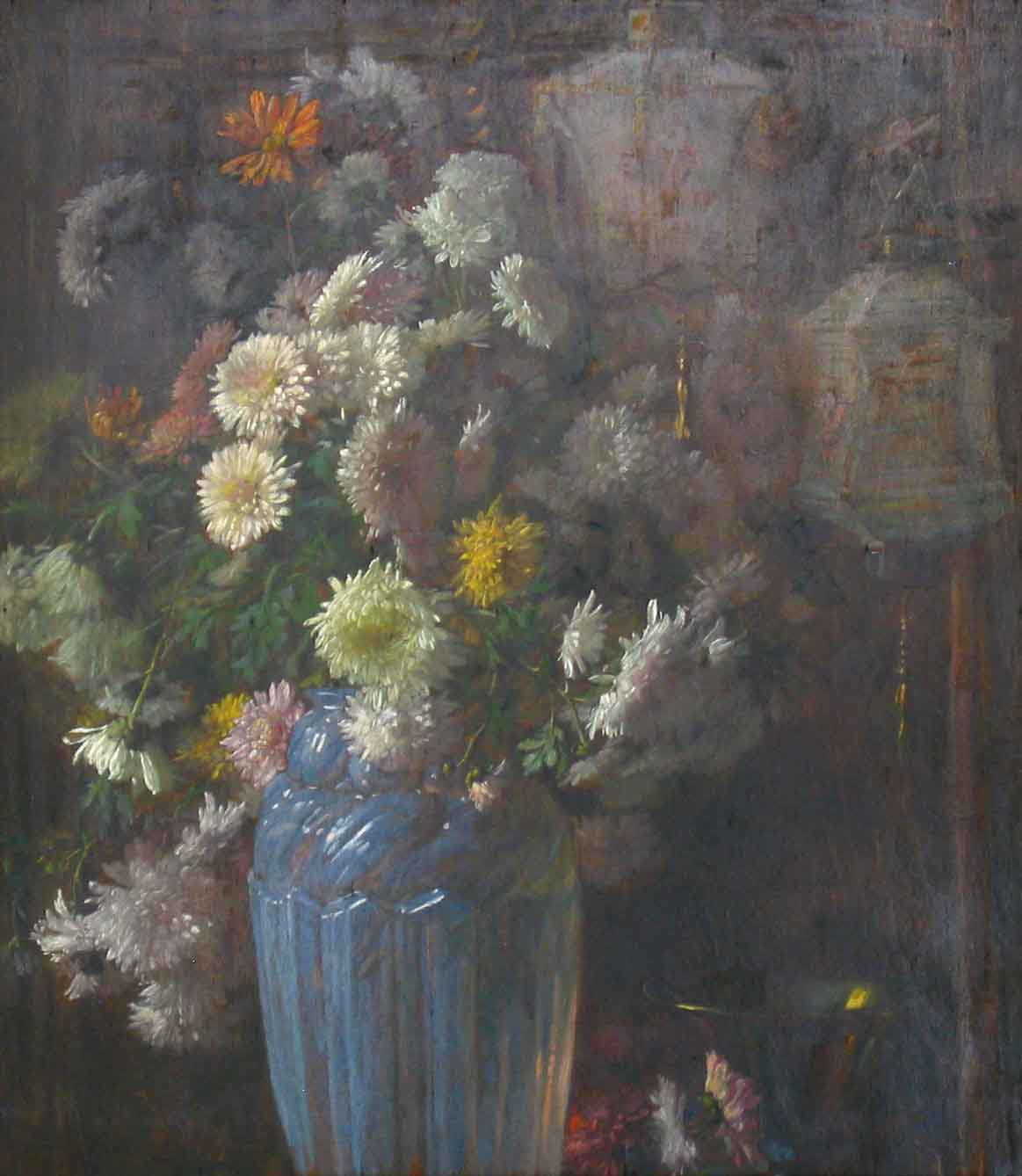 Flowers in a Blue Glass Vase